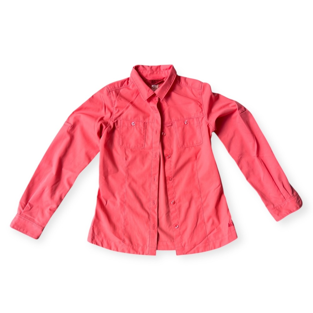 REI Girls Long Sleeve Button Up Shirt Coral Pink Size M 10 12 Outdoor Adventure